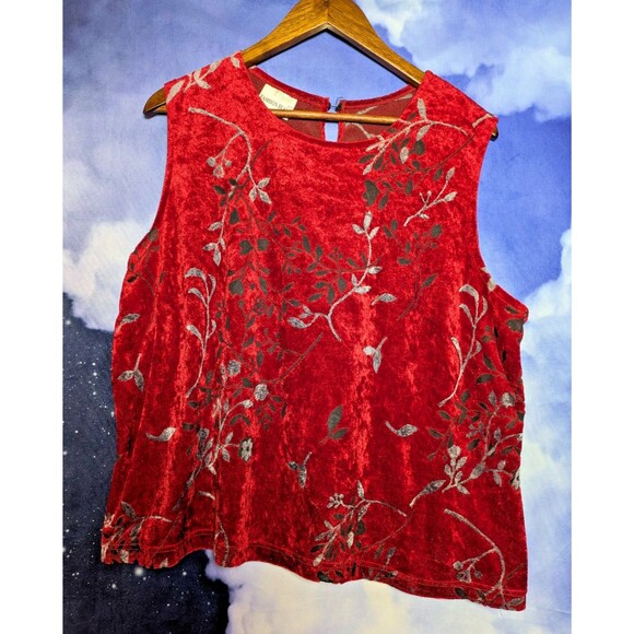 Red Burnout Velvet Floral Sleeveless Top Size XL Romantic Witchy Y2K Grunge - Picture 1 of 5